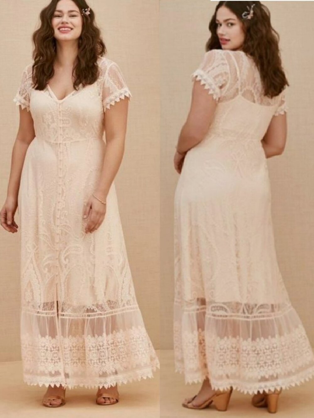 TORRID Peach Pink Lace Short Sleeve Maxi Dress Sz 2X